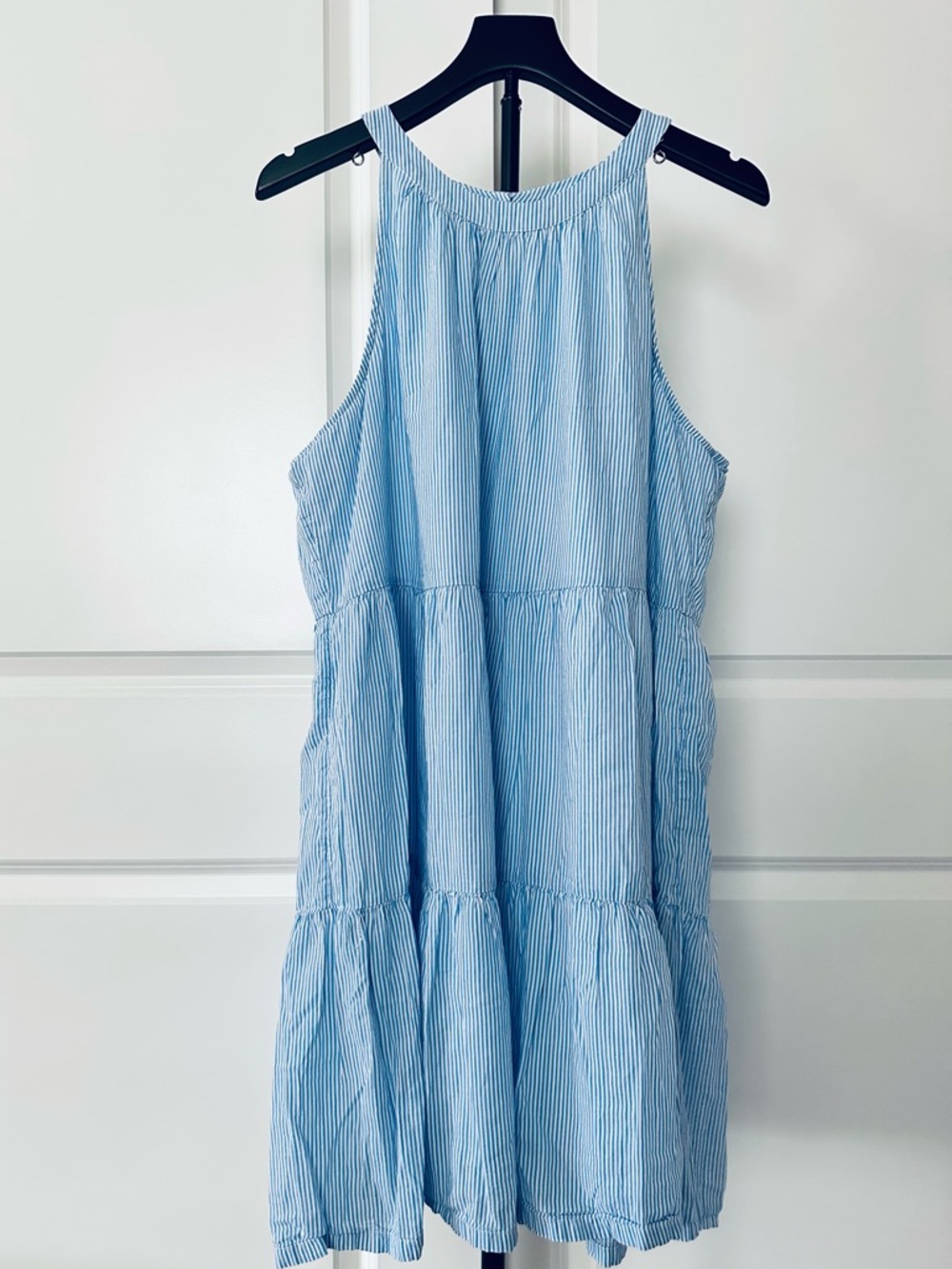 Women’s Old Navy Sleeveless Light Blue & White Striped Midi Dress Size XL